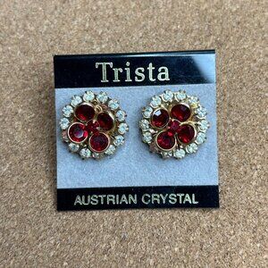 J-420 Trista Austrian Crystal Gold-Tone Floral Stud Earrings